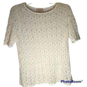 Loft white crocheted lace short sleeve top
